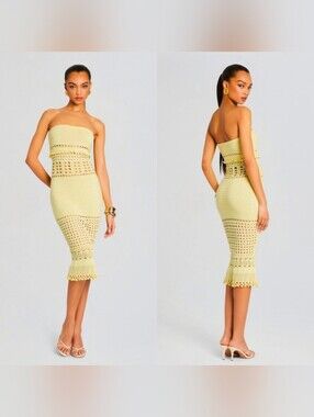 Retrofete Caroline Knit Crochet Dress Yellow